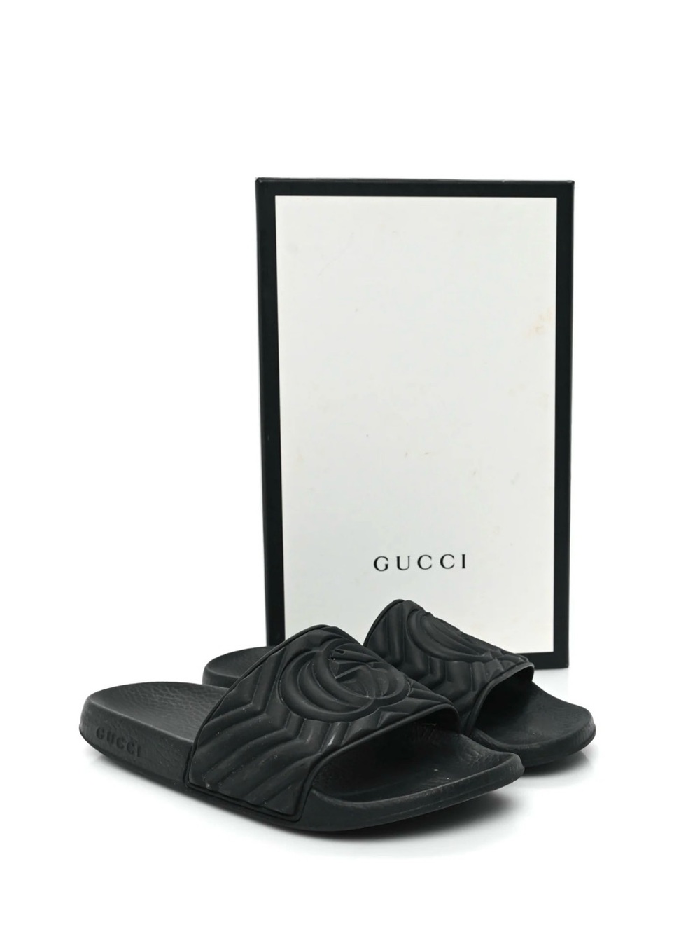 Gucci: Men’s Black Maltese Quilted GG Logo Slides Size:11.5 New in Box
